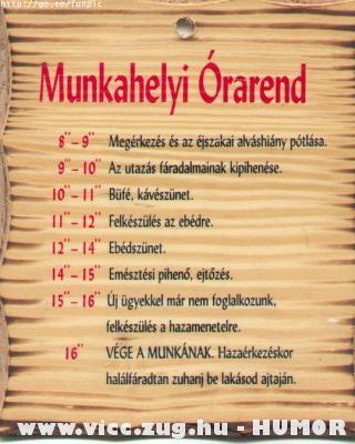 Munkahelyi �rarend
